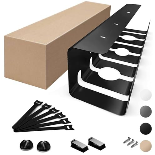 Oududianzi Under Desk Cable Management Black, Cable Management Tray, Sturdy Steel Under Desk Cable Tray, Wire Organiser, Cable Organizer for Office and Home