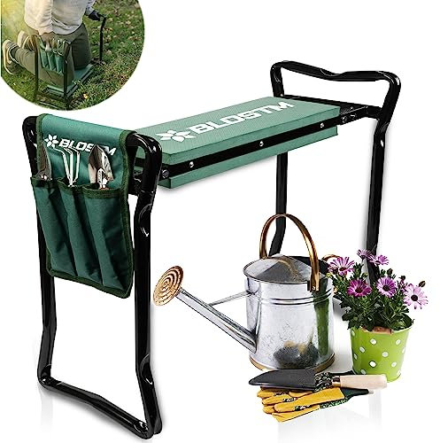 BLOSTM 2-in-1 Garten-Kniebank und Sitz – faltbar, tragbare Garten-Kniepolster & Gartenhocker mit Griffen, Dickes weiches Schaumstoffkissen, hohe Tragfähigkeit (bis zu 150 kg)