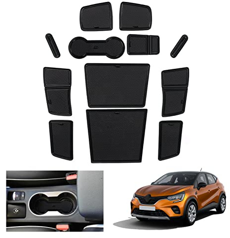GAFAT Kompatibel mit Renault Captur 2 | E-Tech | Hybrid 2020-2024 2025 Antirutschmatten, Captur ii Zubehör Gummimatten, Mittelkonsole Getränkehalter, Türnaht Matten [Nicht für Handbremse]
