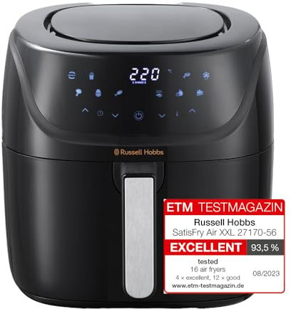 Russell Hobbs XXL Family Rapid Digital Air Fryer 8L [Compact Housing |7 Cooking Functions |10 Programmes] Energy Saving, Max 220°C, Use without oil, Grill, Bake, Roast, Reheat, Frozen etc. 27170