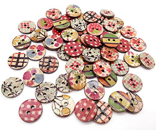 100 Holzknöpfe - Runde Natur Knöpfe für DIY, Nähen, Basteln & Deko