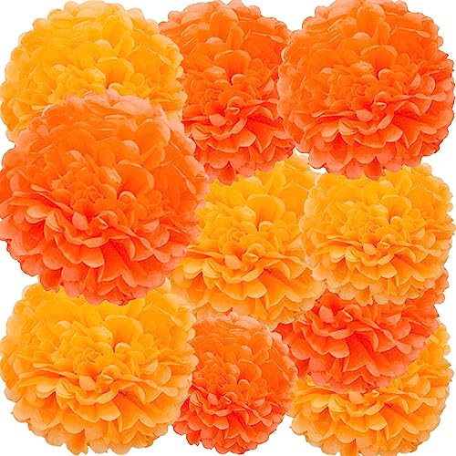 We Moment Orange Paper Pom Poms Decorations for Wedding Birthday Thanksgiving Orange Party Decoration Ceiling Wall Hanging Tissue Flowers Decorations 12pcs 2 Colors of 12 Inch 10 Inch