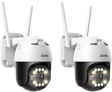 ZOSI 2X 5MP 3K Pan/Tilt WLAN Überwachungskamera Aussen 355°/140° Schwenkbar | IP Kamera mit Plug-in Strom, 8X Digital Zoom, Personenerkennung, C296