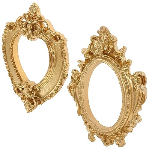 HOMSFOU 2 cornici vintage in resina anticata specchio a forma di cuore, decorazione da parete barocco, decorazione da parete