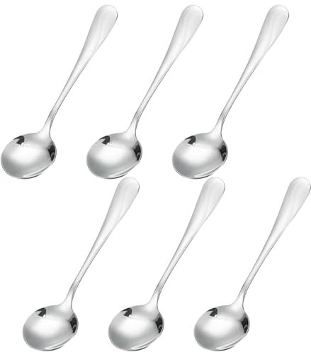 sourcing map 6pcs Inox Acier Soupe Cuillère 5.1 pouce Thé Cuillères Rond Dîner Cuillères Dessert Cuillère pour Dîner Bouillon Café Soupe, Argent