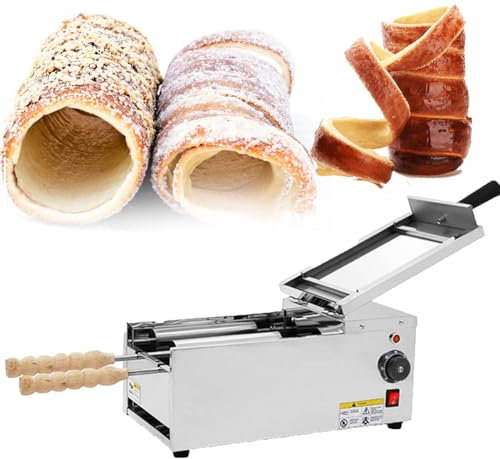 LINTAIZUO Commercial Electric Ice Cream Cone Chimney Cake Roll Maker Chimney Cake Oven Machine, Chimney Rolling Waffle Machine Electric Round Hollow Chimney, with 2 Stainless Steel Bars,220V
