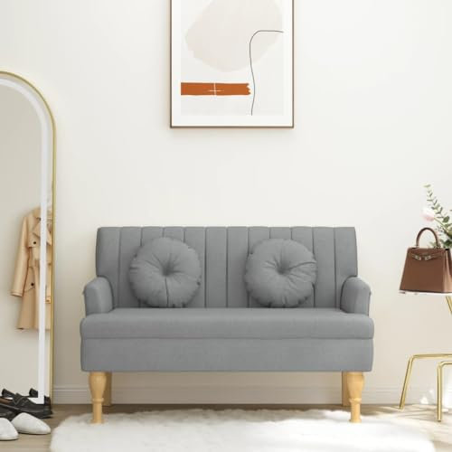 Festnight Sitzbank mit Rückenlehne Sofabank mit Armlehne 2 Sitzer Sofa Retro Küchensofa Esszimmerbank Polsterbank Loungesofa Flurbank Loungebank Essbank Stoffsofa Küchenbank Bank Küche Hellgrau