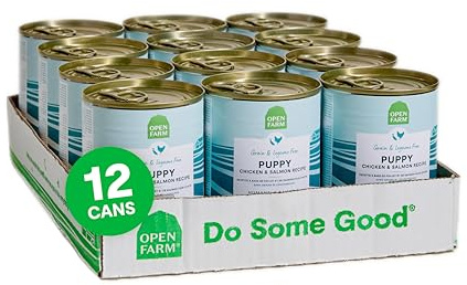 Open Farm Canned Puppy Food, Pate for Complete & Balanced Nutrition, Grain Free and Legume-Free, Chicken & Salmon Recipe for Puppies, 12.5oz Cans (Pack of 12)