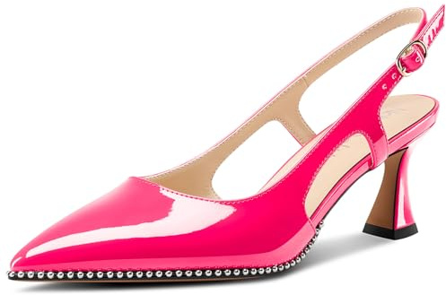 NobleOnly Donna Chiusa a Punta Medio Gattini Tacco Heel Slingback Pumps Fibbia Dress Casual Slip-on Scarpe 6.5 CM Heels Magenta A 40 EU