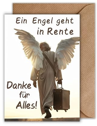 WBdesignz Ruhestand Karte mit Umschlag - Schöne Ruhestandskarte “Ein Engel geht in die Rente - Danke für Alles!” Glückwunschkarte Geschenkkarte zur Rente Geschenk zur Rente Abschiedskarte (DIN A6)
