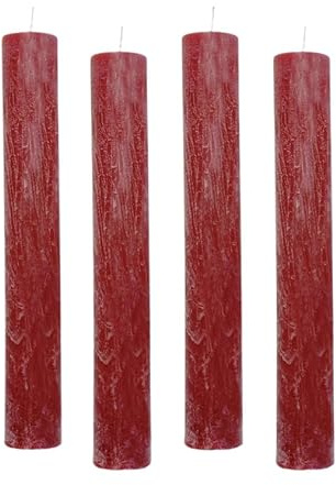 ukiyo 4er Pack Rustikale Stabkerzen H:24 cm Ø:3,4 cm - 24 Stunden Brenndauer - Dicke Kerzen Dinnerkerzen Tafelkerzen Kirchenkerzen, Farbe:Dunkelrot