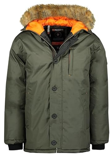 Geographical Norway Darwin Men Parka Long Cálido Hombre Otoño Invierno – Abrigo impermeable Deperlant – Chaqueta con capucha de piel al aire libre – Chaqueta a prueba de viento – Hombres (Kaki M),