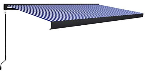 Iiaky Tenda a Cassonetto Manuale 500x300 cm Blu e Bianca,Tenda da Sole per Esterno Avvolgibile,Tenda da Sole a Bracci Estensibili con Telaio in Alluminio,Tettuccio Resistente al Sole e Impermeabile e