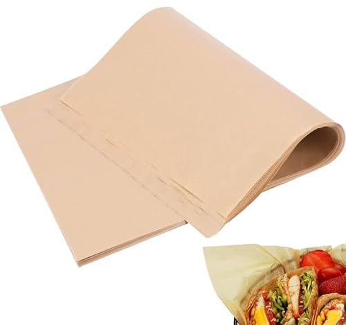 100PCS 20 * 30cm Greaseproof Paper Sheets, Baking Paper, Brown Greaseproof Paper, Burger Baking Paper Sheets, Waterproof Greaseproof Paper, Food Paper Sheets, for Rosating, BBQ, Baking Cookies