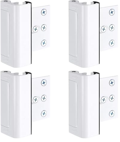 sourcing map 4 Pack Home Security Door Lock, Door Reinforcement Lock 3 Inch Stop Withstand 800lbs, Front Door Kick in Security Protector for Inward Swinging Door, White