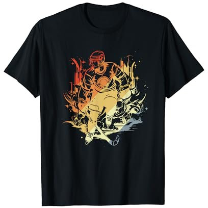 Eishockeyspieler Comic Stil Eissport Puck T-Shirt