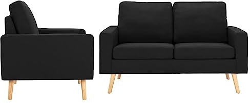 CINDERFUL 2-TLG. Sofagarnitur Stoff Schwarz,Elegante Schwarze Couchgarnitur aus Stoff mit Sessel und 2SitzerSofa für entspannte Momente im Wohnzimmer Möbel, Wohnzimmer