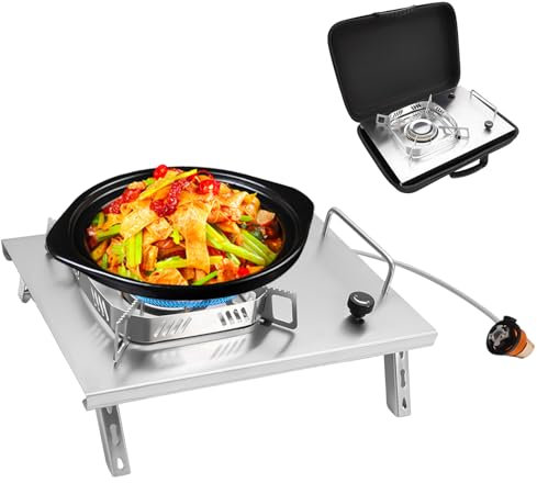 Réchaud à gaz de camping 2600 W avec sac portable et adaptateur d'embrayage, kit de cuisinière pour toutes les casseroles et poêles, pour l'extérieur, pique-nique, trekking, randonnée, randonnée