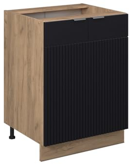 Vicco Küchenunterschrank Fame-Line, Schwarz gestreift, 60 cm | MDF-Front · Ohne Arbeitsplatte · Höhenverstellbare Füße · Metallgriffe · Soft-Close