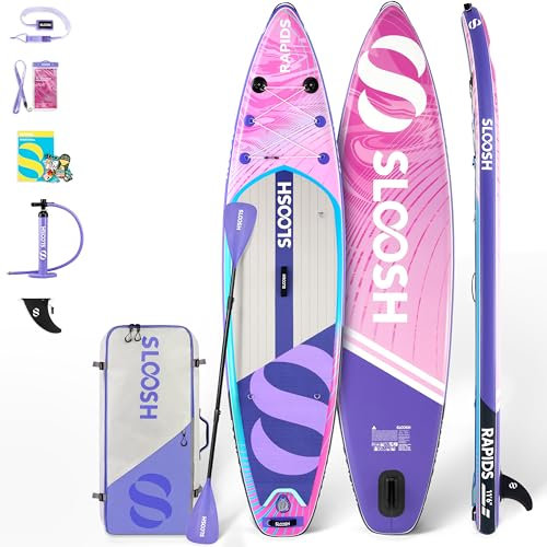 SLOOSH Premium Sup Board, Aufblasbares Stand Up Paddling Board, Extra-Langes 11'6 Paddleboard mit Zubehör, rutschfestem Deck, Tragetasche & Pumpe, Rapids SUP für Jugendliche & Erwachsene, Lila-rot