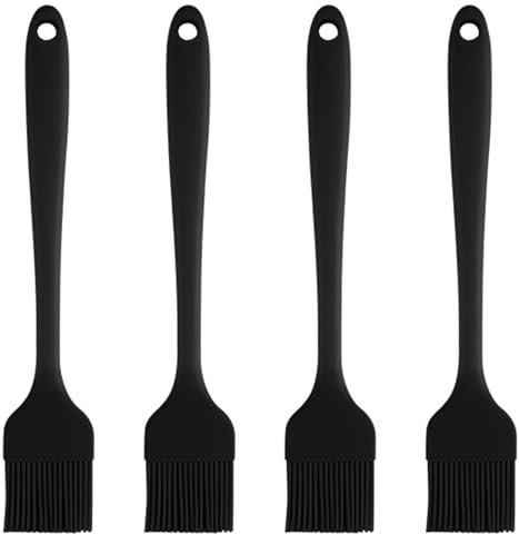 4 pinceles para hornear, de silicona, de silicona, para hornear, pequeños pinceles de cocina, para alimentos, para barbacoa, para pastelería, color negro para barbacoa, espátula de goma, resistente al