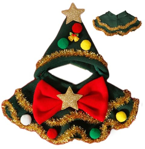 Weihnachtsschal für Haustiere, Weihnachtsschal für Hunde, Halswärmer für Haustiere mit Hut, Schal für Haustiere mit Schleife und Kugel, Katzenkostüm