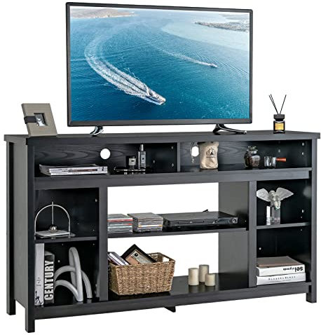 Soporte de TV de madera para televisores de hasta 65 pulgadas con estantes de almacenamiento ajustables y chimenea eléctrica de 28 pulgadas, centro de entretenimiento multimedia para sala de estar,