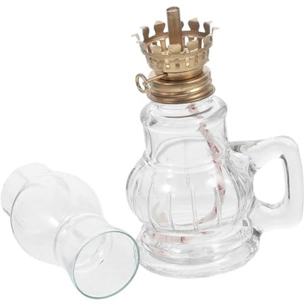 Garneck Clear Vintage Oil Lamp Set - 2 Pack Kerosene Lanterns for Indoor Use - Retro Glass Design Odourless Lamp Oil Included for Home Decor and Cozy Ambiance