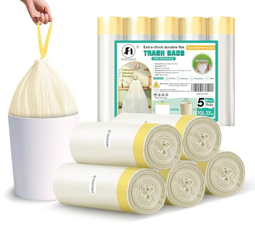 Foyer Nuage Sacchetti della spazzatura da 10 l, con coulisse, 90 pezzi (5 x 18), 45 x 50 cm, in plastica, per camera da letto, cucina, ufficio