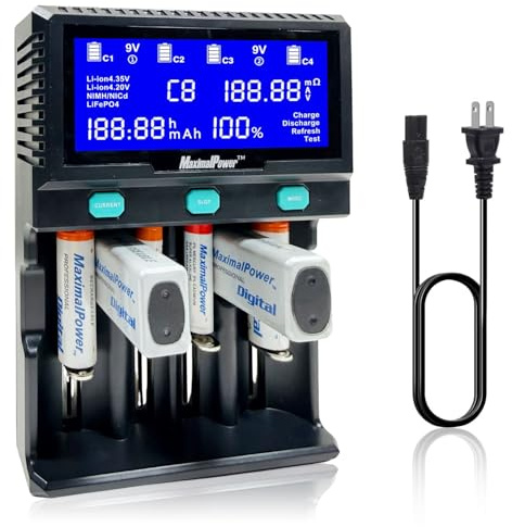 MaximalPower Universal Smart Battery Charger with Smart LCD Display for Rechargeable 9V AA AAA C D 26650 Batteries Li-ion Ni-MH - 6 Bays of 2X 9V Battery Bays and 4X Universal Bays (1)