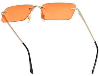 besbomig Rimless Rectangle Sunglasses | Fashion Tinted Frameless Sunglasses Vintage Glasses for Women Men Eyeglasses for Party Costume Accessories