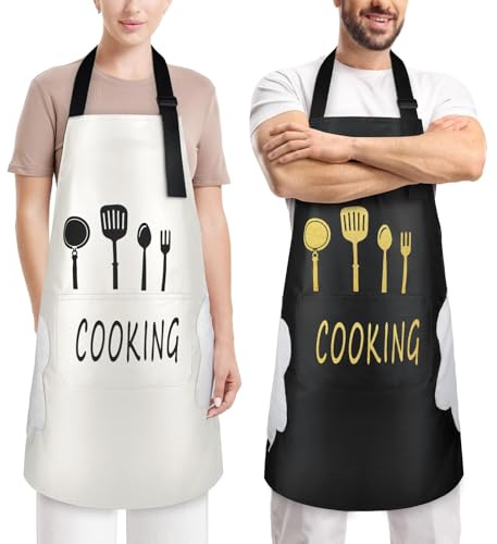 NEUTYPECHIC 2 Stück Kochschürze Herren Wasserdicht und ölbeständig, Schürze Damen Große Taschen, Kochschürze Damen Verstellbare Träger, Grillschürze für Männer Geeignet Zuhause, Hotel und Restaurant