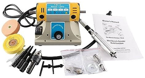 Jewelry Rock Gem Polishing Buffer Machine Bench Lathe Polisher 350W Electric Grinder Mill Grinding Machine Polisher Tool Kits - Fine Grinder(Plug)