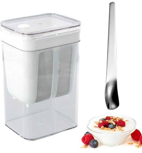 1100 ml Joghurtsieb, mit Deckel, ausgestattet mit Joghurtportionierer, Molketrenner, Edelstahlgewebe, zur Herstellung von Dickem Griechischem Joghurt, Wiederverwendbar für Joghurt, Sojamilch und Saft