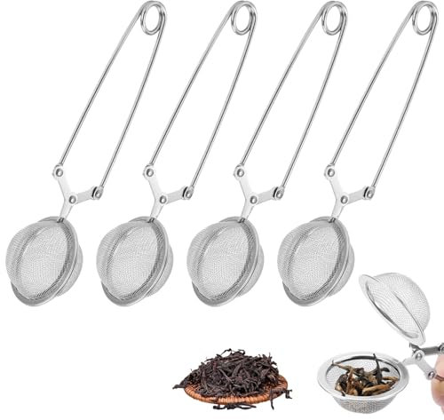 4 Stück Teezange,Teezange Für Losen Tee,Edelstahl Teezange Für Losen Tee Groß,Teesieb,Tee Sieb,Geeignet Für Tee, Gewürze,Durch Leichtes Drücken Mit Teeblättern Befüllen(Silber)