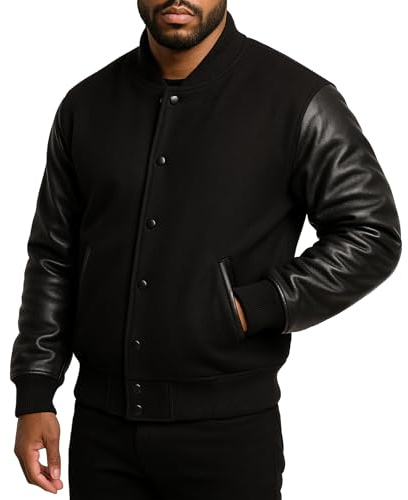 III-Fashions College Baseball Varsity High School Letterman Bomber Black Wool + Faux Leather Jacket For Mens - chaqueta tipo letra
