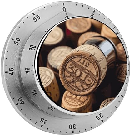 Timer da cucina con tappo per bottiglia di vino, timer manuale da 60 minuti con allarme forte, retro magnetico, timer meccanico da cucina, non richiede batterie, timer conto alla rovescia per cucinare
