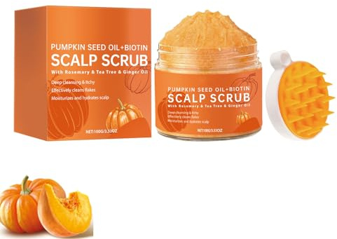 Exfoliante para el Cuero Cabelludo - Exfoliante con Aceite de Semilla de Calabaza y Masajeador, Limpieza Profunda y Antipicazón, Elimina Eficazmente la Caspa, Sin Sulfatos (1PC)
