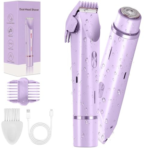 Rasoir intime pour femme, électrique, 2 en 1, rechargeable par USB-C, double tête pour visage, jambes, bras et bikini, étanche, utilisation humide et sèche, facile à nettoyer