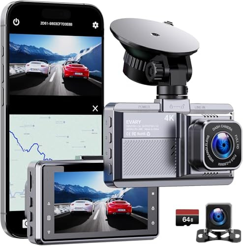 Dashcam Auto vorne und hinten Dasch cam 4K mit GPS 5Ghz WiFi Dash Cam mit 64GB SD Auto Kamera mit Parküberwachung/Super Nachtsicht/Loop-Aufnahme