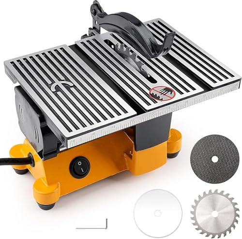 Mini Sega Circolare Tavolo, 3 Lame, Profondità Di Taglio Fino A 5/8 , Sezionatrice Elettrico Multifunzione Portatile Per Fai Da Te Artigianato, Taglio Di Metallo, Piastrelle, Vetro (Giallo)