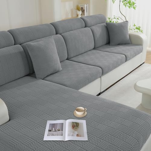 Ystyle Funda Asiento Sofa Ajustable, Alta Extensible Funda Sofa Cojin Separado, Antideslizante, Universal, Lavable, Protector de Muebles para Perros y Mascotas (Chaise Longue, Gris Claro)