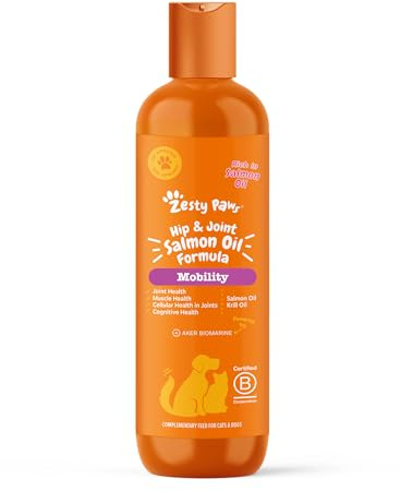 Zesty Paws Hip & Joint Salmon Oil For Cats & Dogs | Supports Mobility, Joint, Muscle, Cognitive & Cellular Health | Contains Salmon, Krill, Flaxseed Oils, Vitamin E | Daily Use | 250ml