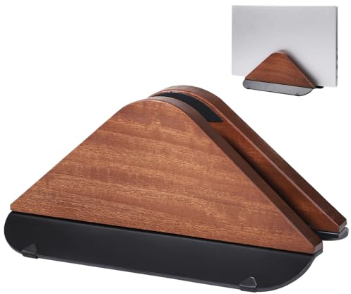 Funabridge Vertical Laptop And Tablet Dock Stand In Walnut Wood Look, Adjustable Clamp To 1 In, Non-Slip Base, Silicone Padding, Desktop Organizer For Office Or Home