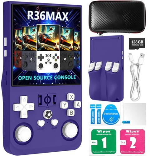 Retro Portable Game Console R36-Max, Système Linux Open Source, 30 Émulateurs 2W Jeux 4000mAh Batterie, Console D'émulateur Portable À Écran IPS 3,5 Pouces-Indigo Blue||128GB