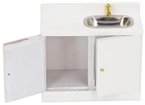Hztyyier Armoire de Salle de Bain élégante pour Maison de Poupée, avec Robinet D'évier, Portes Fonctionnelles, Décoration Parfaite, Matériau en Bois Robuste