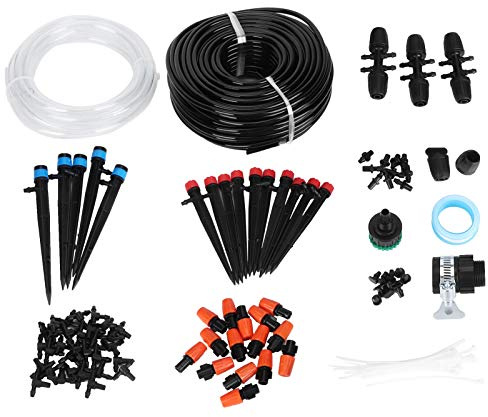 Kit de riego por microgoteo de 40 m, de riego automático de plantas, accesorios de riego de jardín con 15 tes planas y 30 cabezales de aspersor, material ABS para jardinería
