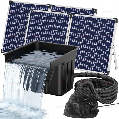 Biling 110W Solar Wasserfall für außen, 4600 L/H Teichpumpe Solar Wasserfall Teich mit Pumpe & Filter, 8m Kabel, 3m Gewinderohr, geeignet für 600-7600L Gartenteiche, Wasserspiel, Pool