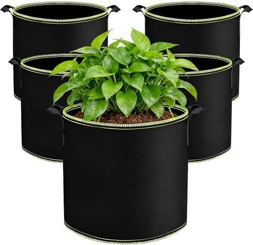 Biamaleu Bolsa de Cultivo 12L, 5 Piezas Macetas de Tela, Bolsa Cultivo