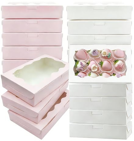 EUREKORA 20 Stück Gebäckkarton mit Sichtfenster Kraft Paper Boxes mit Durchsichtigen Fenstern Weiß Bäckerei Boxen Tortenschachtel Wiederverwendbar für Weihnachten Cookies Cupcakes Muffin (18x11x4cm)